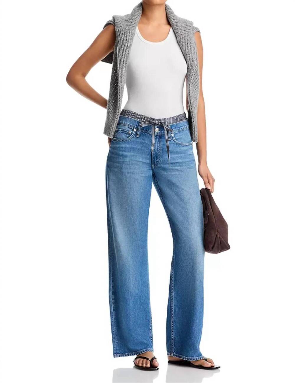 NEW RAG & BONE saige relaxed straight boxer jeans in miler stripe